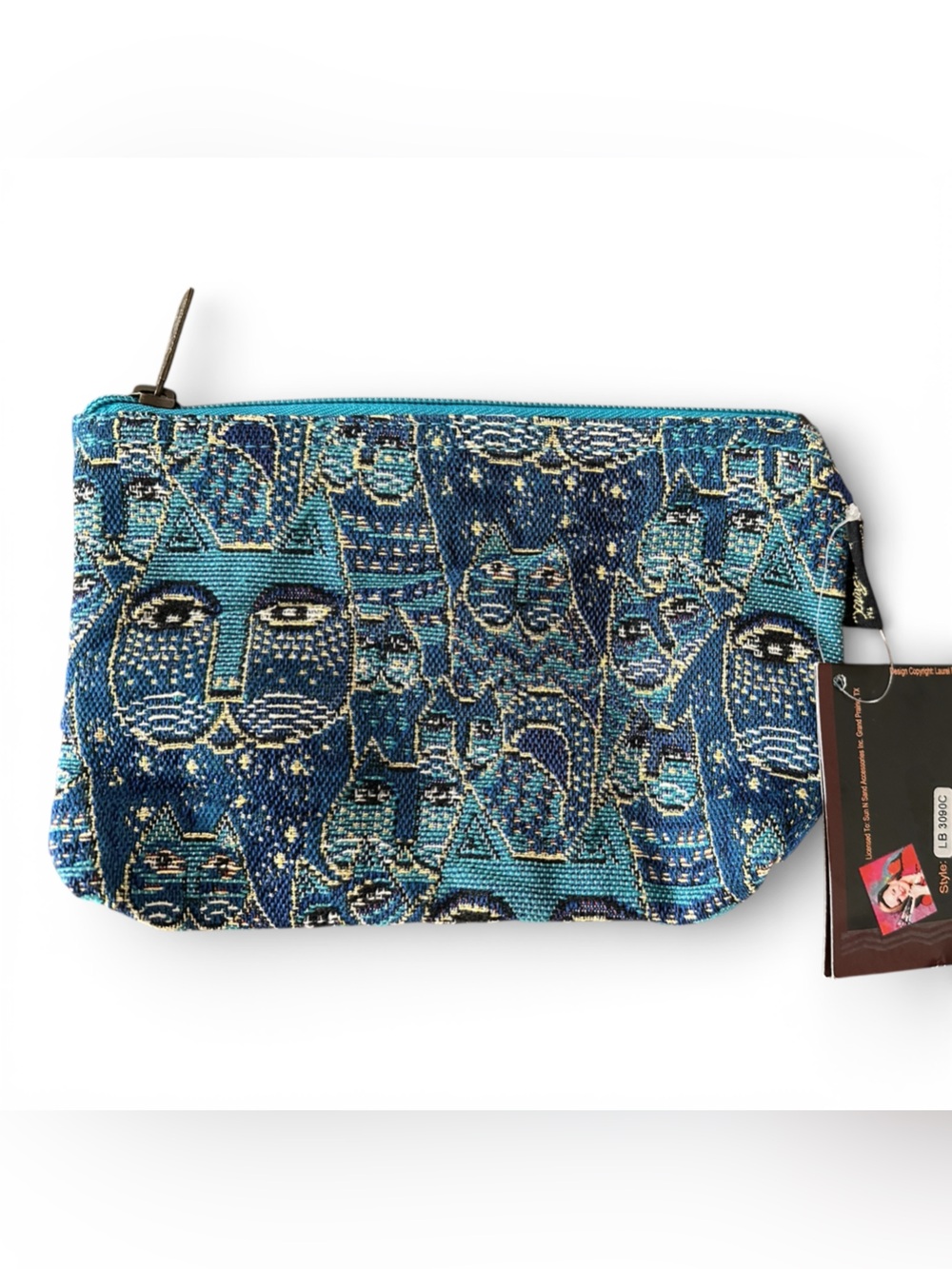 Laurel Burch Blue ‘Multi-Cat’ Tapestry Zip Cosmetic Pouch NWT